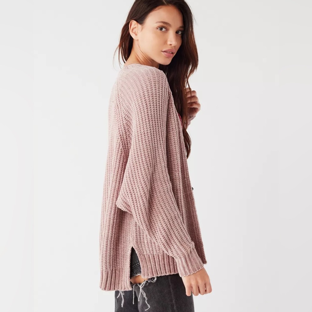 S Urban Outfitters Plush Chenille Cardigan - blush pink